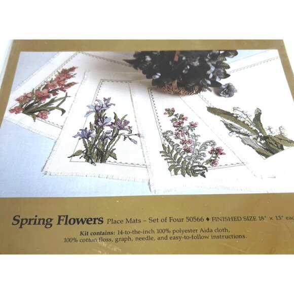 Something Special Counted Cross Stitch Spring Flowers Place Mats Set Of Four 18" - Picture 3 of 4
